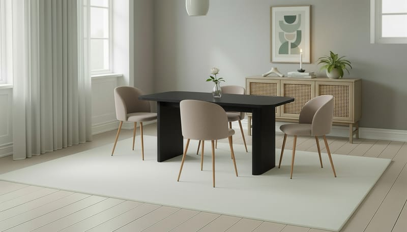 Kopparbo Matbord 180-240 cm Förlängningsbart med 4 Greya Matstolar med armstöd - Svart / Greige Bouclé / Metallben Ek - Möbler - Matplats - Matgrupp & matbord med stolar