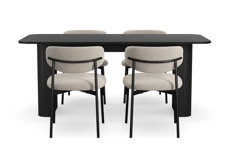 Kopparbo Matbord 180-240 cm Förlängningsbart med 4 Lucy Matstolar - Svart / Greige Bouclé / Metallben Svart - Möbler - Matplats - Matgrupp & matbord med stolar