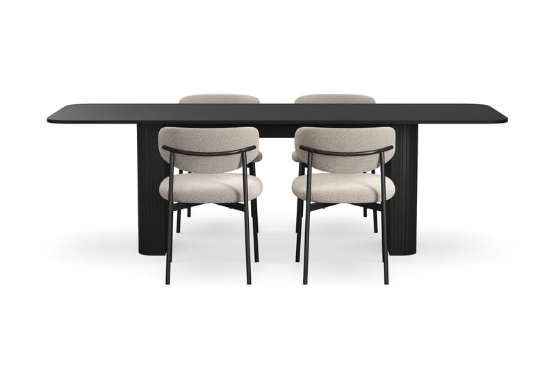 Kopparbo Matbord 180-240 cm Förlängningsbart med 4 Lucy Matstolar - Svart / Greige Bouclé / Metallben Svart - Möbler - Matplats - Matgrupp & matbord med stolar