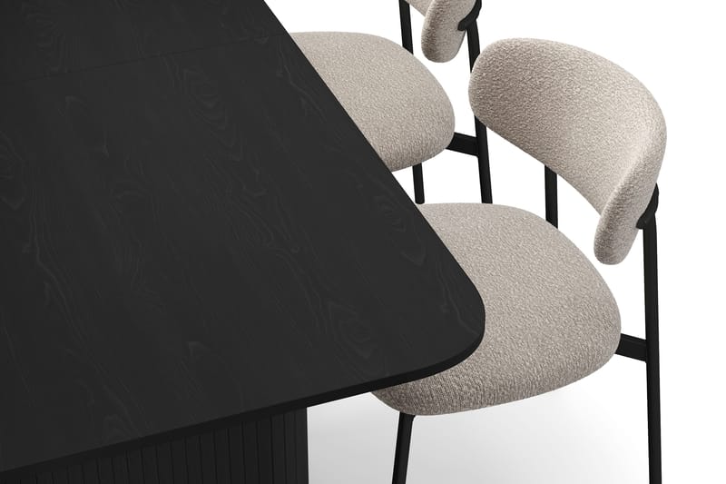 Kopparbo Matbord 180-240 cm Förlängningsbart med 4 Lucy Matstolar - Svart / Greige Bouclé / Metallben Svart - Möbler - Matplats - Matgrupp & matbord med stolar