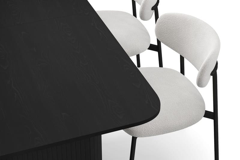 Kopparbo Matbord 180-240 cm Förlängningsbart med 4 Lucy Matstolar - Svart / Vit Bouclé / Metallben Svart - Möbler - Matplats - Matgrupp & matbord med stolar