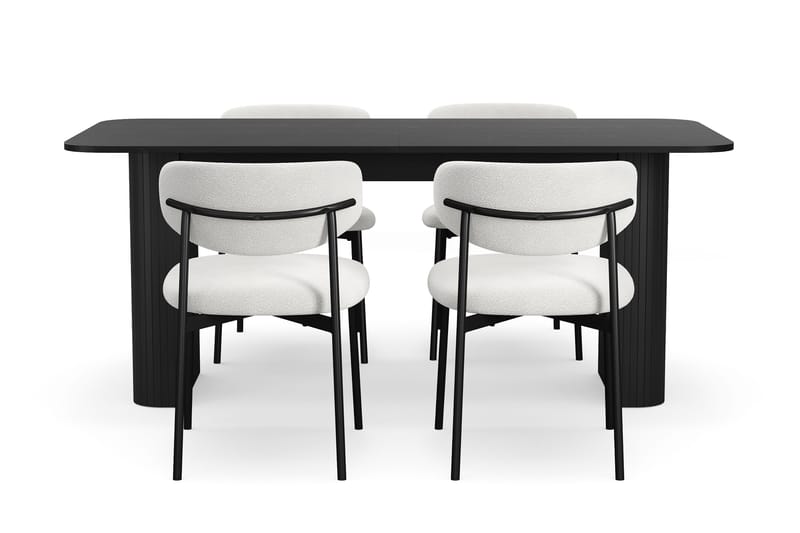 Kopparbo Matbord 180-240 cm Förlängningsbart med 4 Lucy Matstolar - Svart / Vit Bouclé / Metallben Svart - Möbler - Matplats - Matgrupp & matbord med stolar