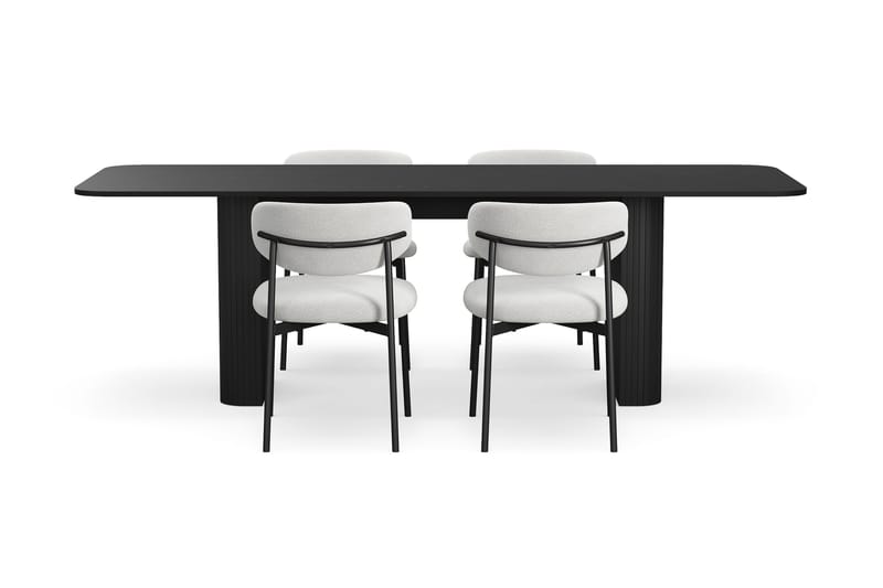 Kopparbo Matbord 180-240 cm Förlängningsbart med 4 Lucy Matstolar - Svart / Vit Bouclé / Metallben Svart - Möbler - Matplats - Matgrupp & matbord med stolar