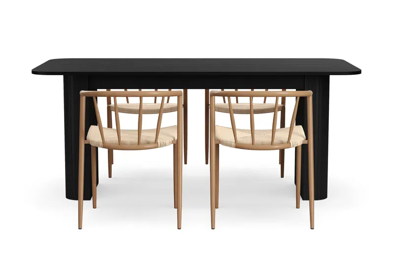 Kopparbo Matbord 180-240 cm Förlängningsbart med 4 Winston Matstolar - Svart / Beige / Metallben Ek - Möbler - Matplats - Matgrupp & matbord med stolar
