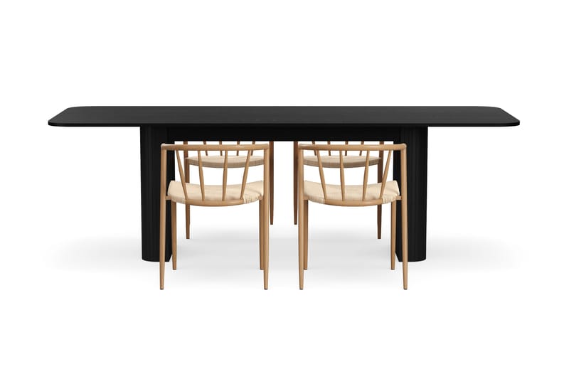 Kopparbo Matbord 180-240 cm Förlängningsbart med 4 Winston Matstolar - Svart / Beige / Metallben Ek - Möbler - Matplats - Matgrupp & matbord med stolar