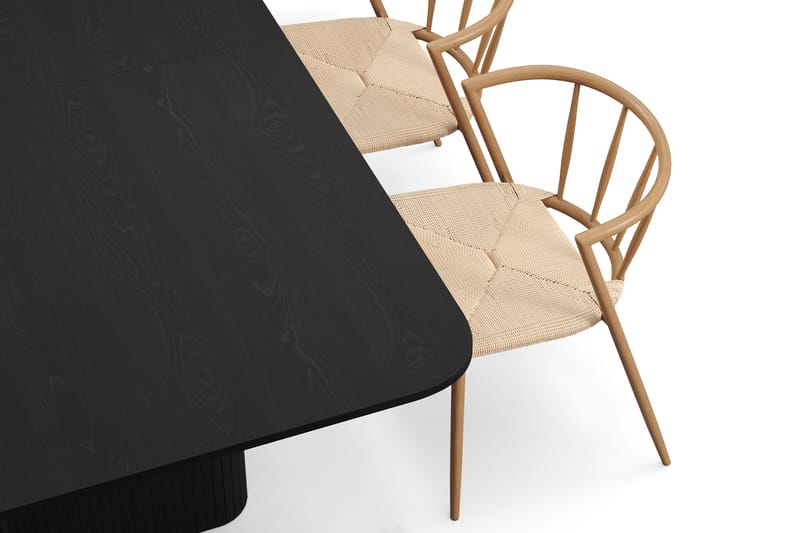 Kopparbo Matbord 180-240 cm Förlängningsbart med 4 Winston Matstolar - Svart / Beige / Metallben Ek - Möbler - Matplats - Matgrupp & matbord med stolar