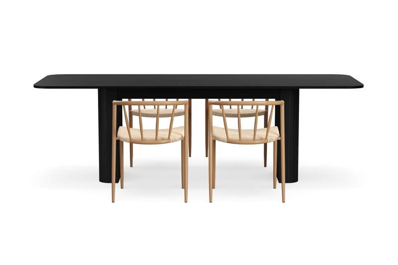 Kopparbo Matbord 180-240 cm Förlängningsbart med 4 Winston Matstolar - Svart / Beige / Metallben Ek - Möbler - Matplats - Matgrupp & matbord med stolar