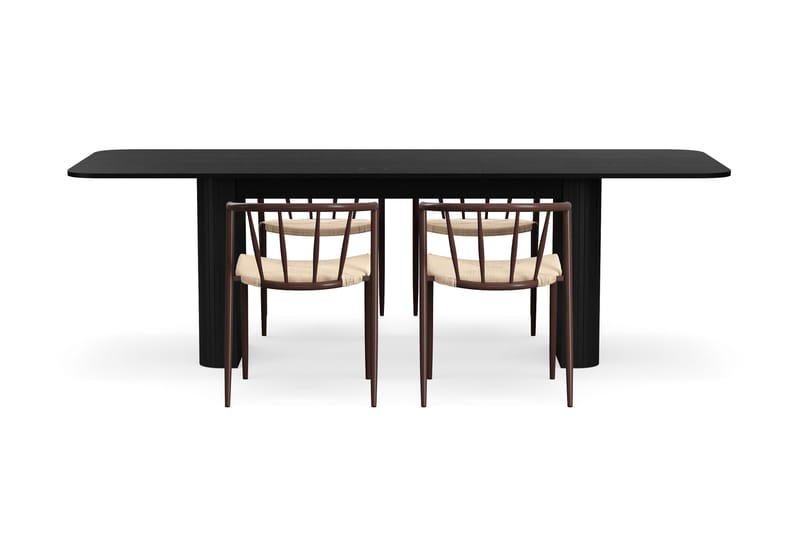 Kopparbo Matbord 180-240 cm Förlängningsbart med 4 Winston Matstolar - Svart / Beige / Metallben Rökt ek - Möbler - Matplats - Matgrupp & matbord med stolar