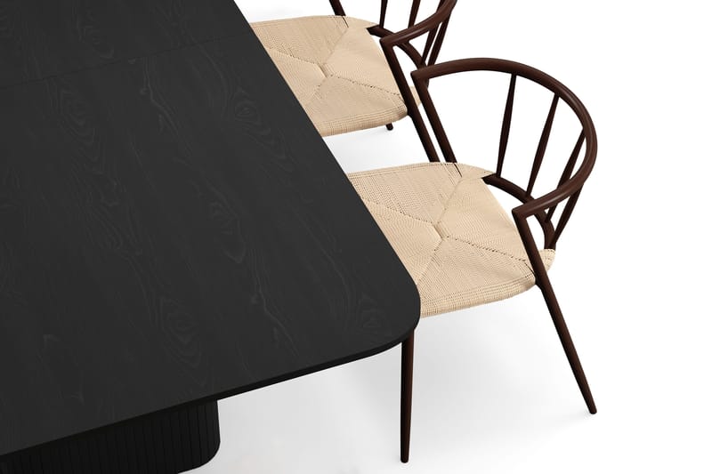 Kopparbo Matbord 180-240 cm Förlängningsbart med 4 Winston Matstolar - Svart / Beige / Metallben Rökt ek - Möbler - Matplats - Matgrupp & matbord med stolar