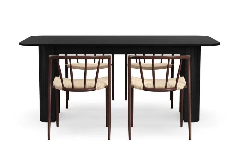 Kopparbo Matbord 180-240 cm Förlängningsbart med 4 Winston Matstolar - Svart / Beige / Metallben Rökt ek - Möbler - Matplats - Matgrupp & matbord med stolar