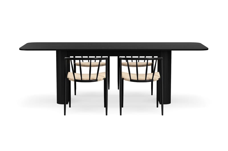 Kopparbo Matbord 180-240 cm Förlängningsbart med 4 Winston Matstolar - Svart / Beige / Metallben Svart - Möbler - Matplats - Matgrupp & matbord med stolar