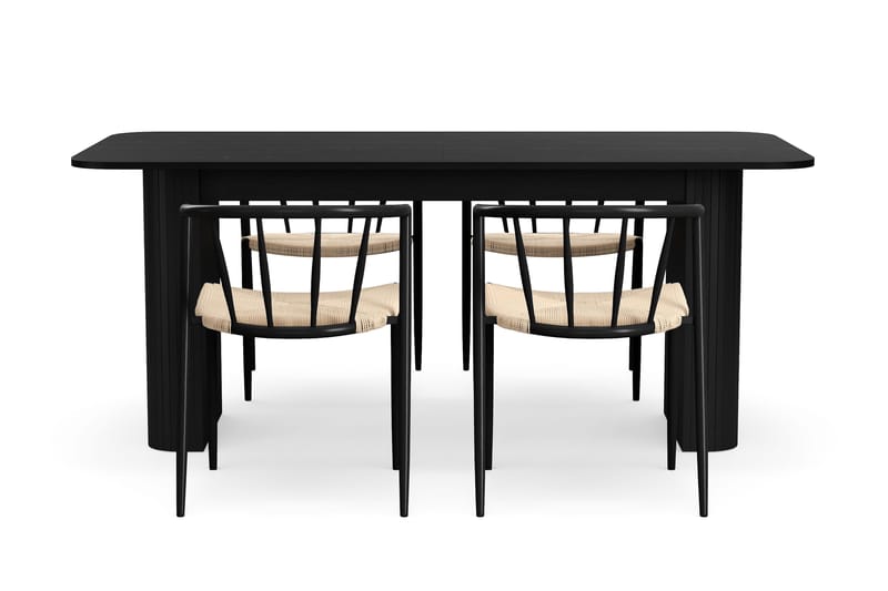 Kopparbo Matbord 180-240 cm Förlängningsbart med 4 Winston Matstolar - Svart / Beige / Metallben Svart - Möbler - Matplats - Matgrupp & matbord med stolar