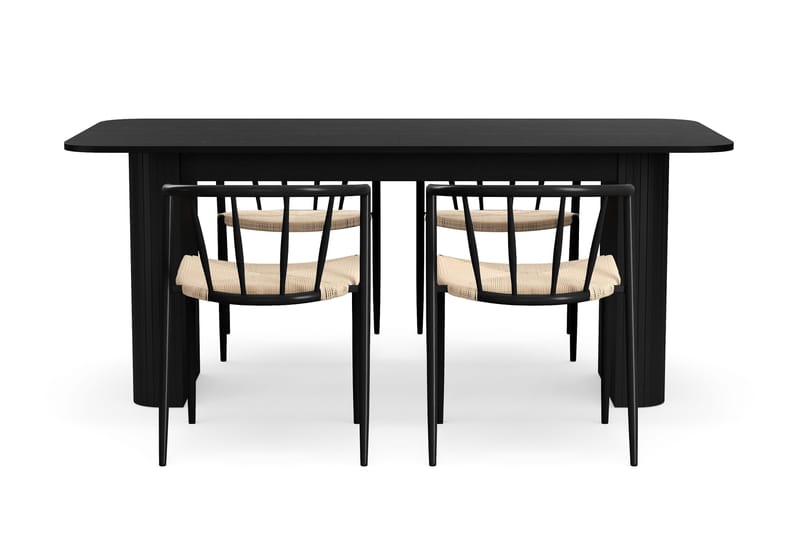 Kopparbo Matbord 180-240 cm Förlängningsbart med 4 Winston Matstolar - Svart / Beige / Metallben Svart - Möbler - Matplats - Matgrupp & matbord med stolar