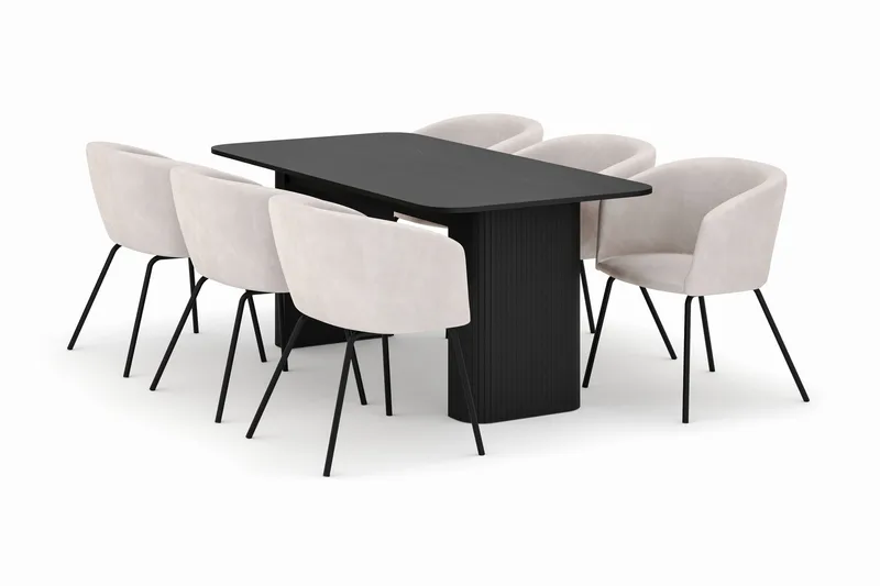 Kopparbo Matbord 180-240 cm Förlängningsbart med 6 Berit Stolar, Svart