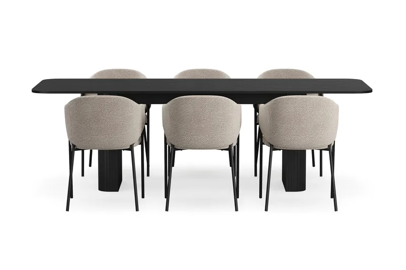 Kopparbo Matbord 180-240 cm Förlängningsbart med 6 Filip Matstolar - Svart / Taupe Bouclé - Möbler - Matplats - Matgrupp & matbord med stolar