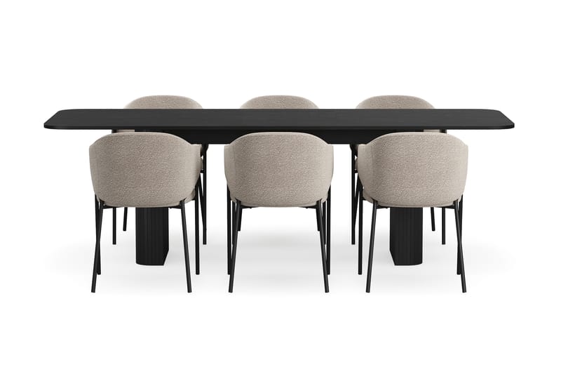 Kopparbo Matbord 180-240 cm Förlängningsbart med 6 Filip Matstolar - Svart / Taupe Bouclé - Möbler - Matplats - Matgrupp & matbord med stolar