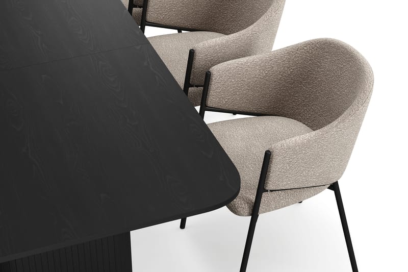 Kopparbo Matbord 180-240 cm Förlängningsbart med 6 Filip Matstolar - Svart / Taupe Bouclé - Möbler - Matplats - Matgrupp & matbord med stolar