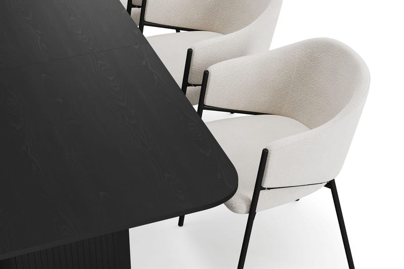 Kopparbo Matbord 180-240 cm Förlängningsbart med 6 Filip Matstolar - Svart / Vit Bouclé - Möbler - Matplats - Matgrupp & matbord med stolar