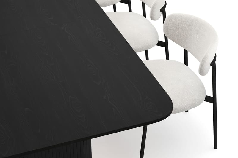 Kopparbo Matbord 180-240 cm Förlängningsbart med 6 Lucy Matstolar - Svart / Vit Bouclé / Metallben Svart - Möbler - Matplats - Matgrupp & matbord med stolar