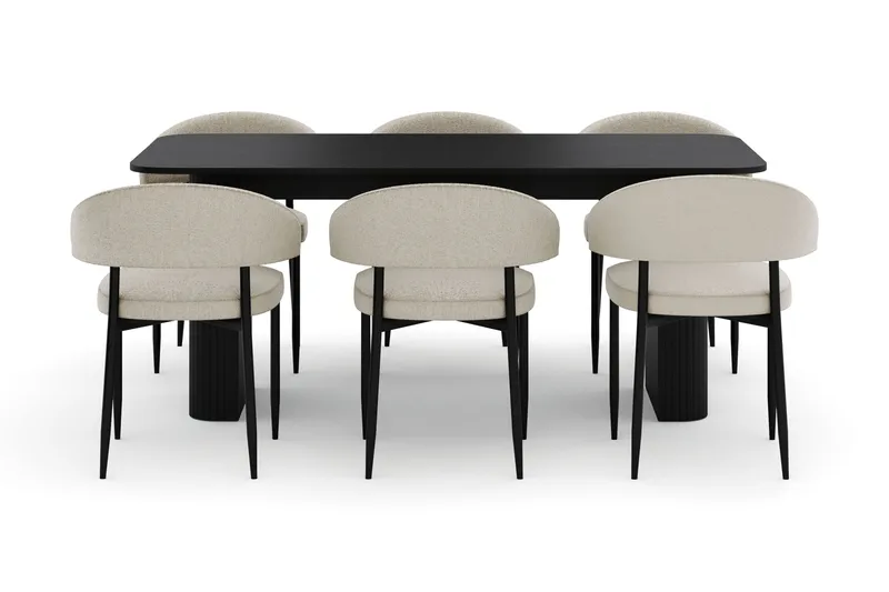 Kopparbo Matbord 180-240 cm Förlängningsbart med 6 Sawako Stolar - Svart - Möbler - Matplats - Matgrupp & matbord med stolar