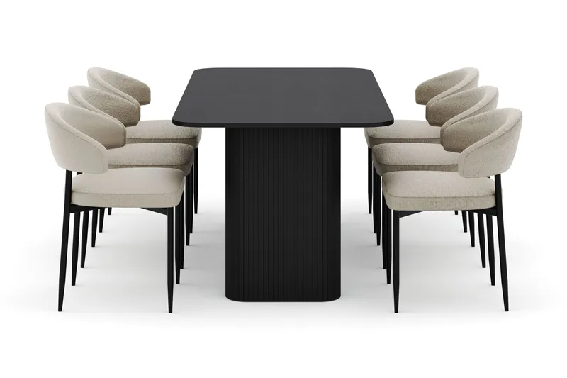 Kopparbo Matbord 180-240 cm Förlängningsbart med 6 Sawako Stolar - Svart - Möbler - Matplats - Matgrupp & matbord med stolar