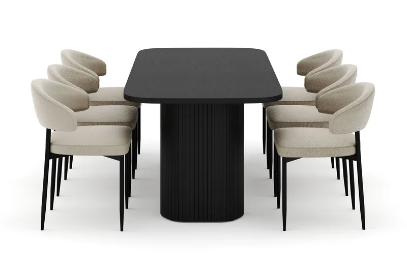 Kopparbo Matbord 180-240 cm Förlängningsbart med 6 Sawako Stolar - Vit - Möbler - Matplats - Matgrupp & matbord med stolar