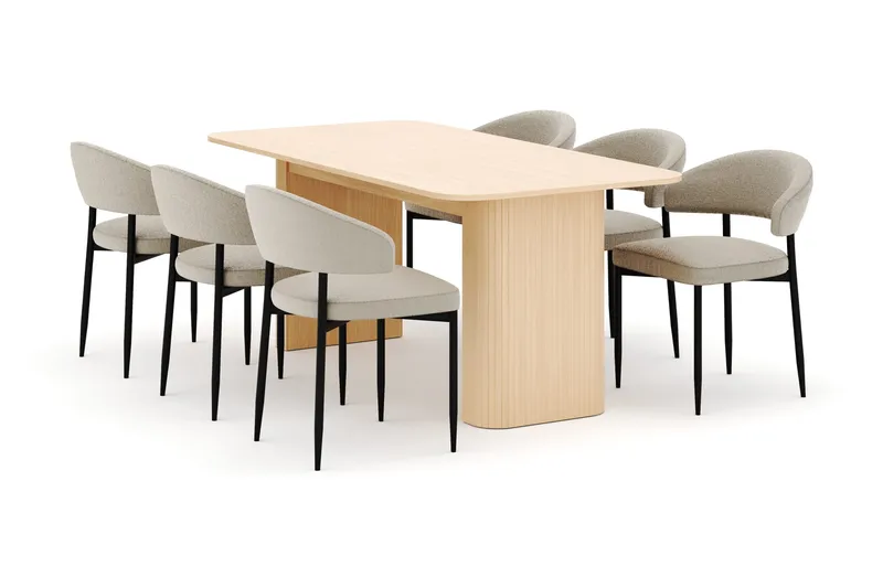 Kopparbo Matbord 180-240 cm Förlängningsbart med 6 Sawako Stolar - Vit - Möbler - Matplats - Matgrupp & matbord med stolar