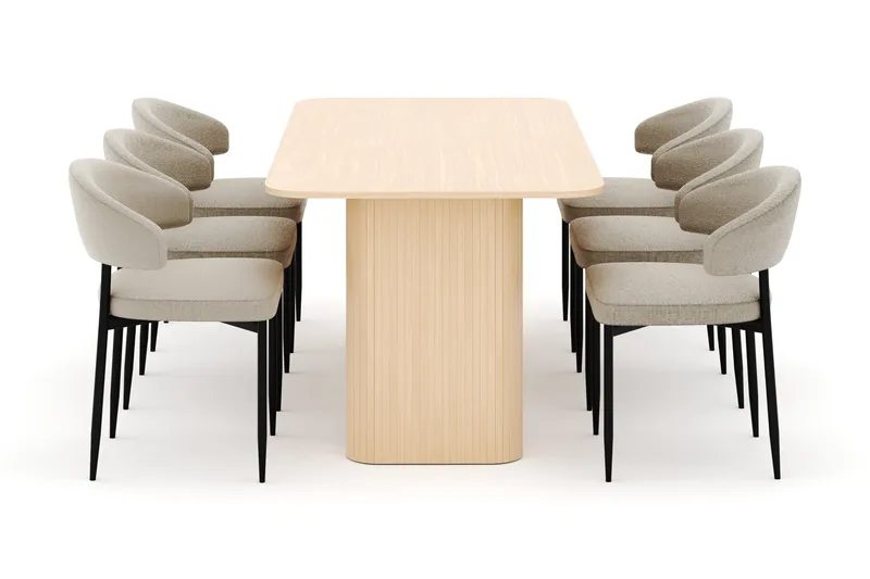 Kopparbo Matbord 180-240 cm Förlängningsbart med 6 Sawako Stolar - Vit - Möbler - Matplats - Matgrupp & matbord med stolar