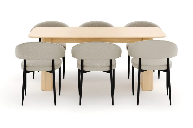 Kopparbo Matbord 180-240 cm Förlängningsbart med 6 Sawako Stolar - Vit - Möbler - Matplats - Matgrupp & matbord med stolar