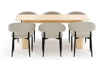 Kopparbo Matbord 180-240 cm Förlängningsbart med 6 Sawako Stolar - Vit - Möbler - Matplats - Matgrupp & matbord med stolar