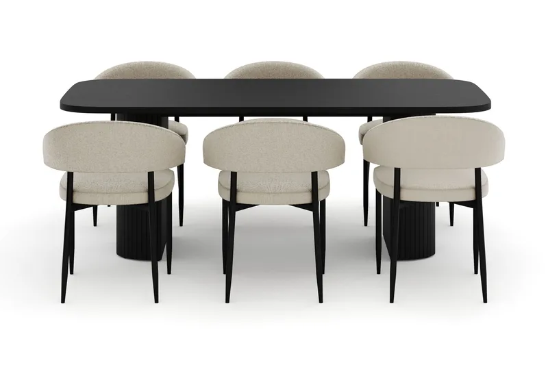 Kopparbo Matbord 180-240 cm Förlängningsbart med 6 Sawako Stolar - Vit - Möbler - Matplats - Matgrupp & matbord med stolar