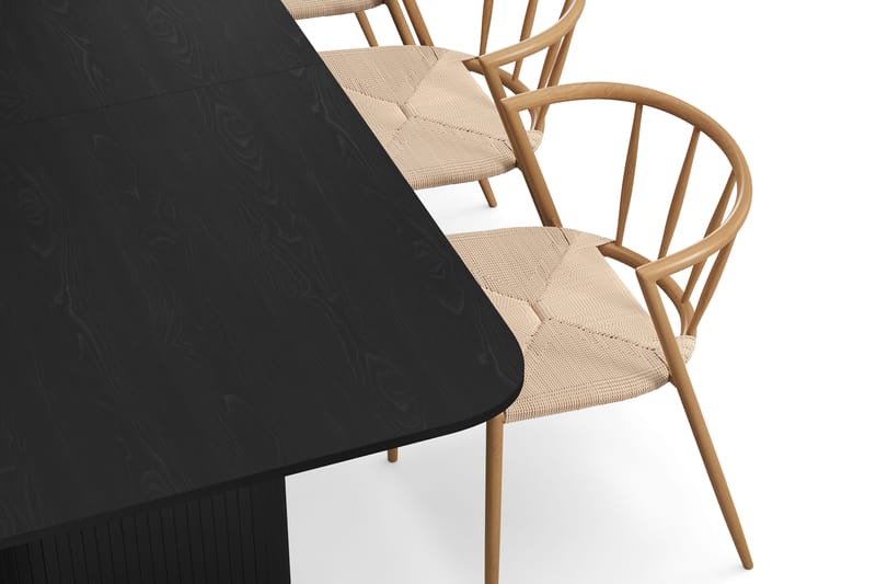 Kopparbo Matbord 180-240 cm Förlängningsbart med 6 Winston Matstolar - Svart / Beige / Metallben Ek - Möbler - Matplats - Matgrupp & matbord med stolar