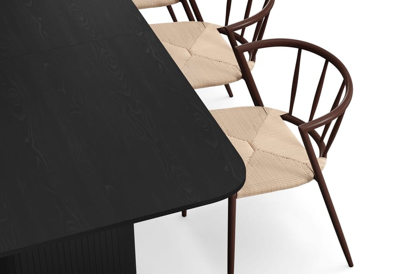 Kopparbo Matbord 180-240 cm Förlängningsbart med 6 Winston Matstolar - Svart / Beige / Metallben Rökt ek - Möbler - Matplats - Matgrupp & matbord med stolar