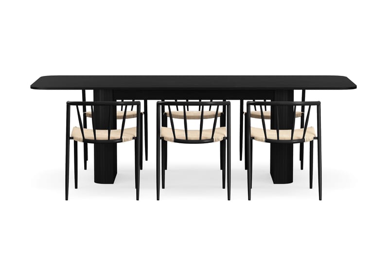 Kopparbo Matbord 180-240 cm Förlängningsbart med 6 Winston Matstolar - Svart / Beige / Metallben Svart - Möbler - Matplats - Matgrupp & matbord med stolar