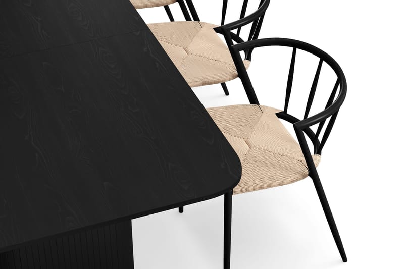 Kopparbo Matbord 180-240 cm Förlängningsbart med 6 Winston Matstolar - Svart / Beige / Metallben Svart - Möbler - Matplats - Matgrupp & matbord med stolar