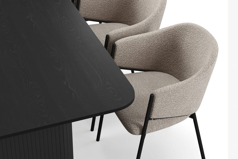 Kopparbo Matbord 200-260 cm Förlängningsbart med 6 Filip Matstolar - Svart / Taupe Bouclé - Möbler - Matplats - Matgrupp & matbord med stolar