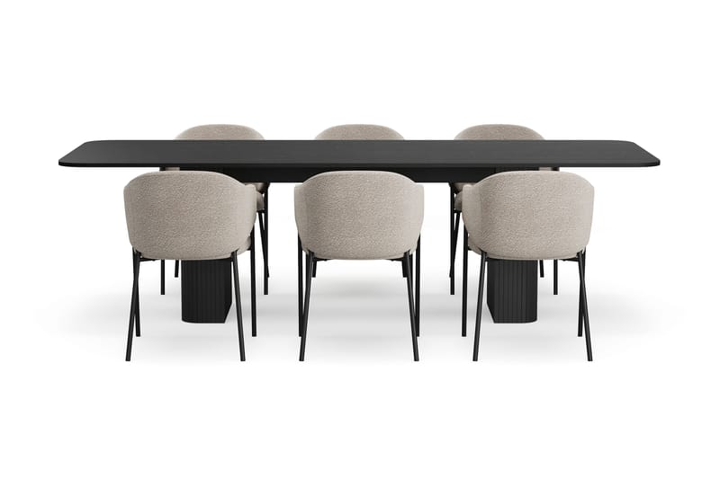 Kopparbo Matbord 200-260 cm Förlängningsbart med 6 Filip Matstolar - Svart / Taupe Bouclé - Möbler - Matplats - Matgrupp & matbord med stolar