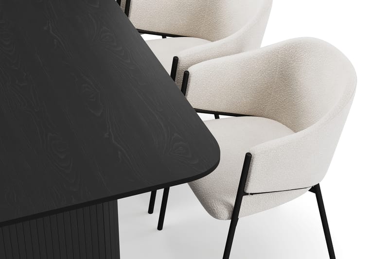 Kopparbo Matbord 200-260 cm Förlängningsbart med 6 Filip Matstolar - Svart / Vit Bouclé - Möbler - Matplats - Matgrupp & matbord med stolar