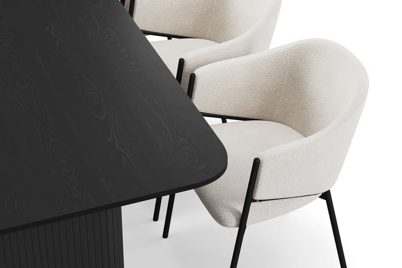 Kopparbo Matbord 200-260 cm Förlängningsbart med 6 Filip Matstolar - Svart / Vit Bouclé - Möbler - Matplats - Matgrupp & matbord med stolar