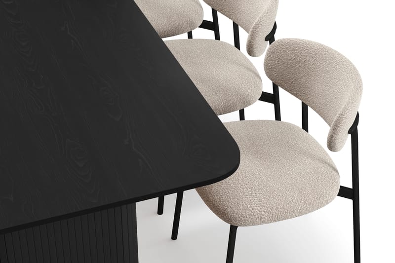 Kopparbo Matbord 200-260 cm Förlängningsbart med 6 Lucy Matstolar - Svart / Greige Bouclé / Metallben Svart - Möbler - Matplats - Matgrupp & matbord med stolar