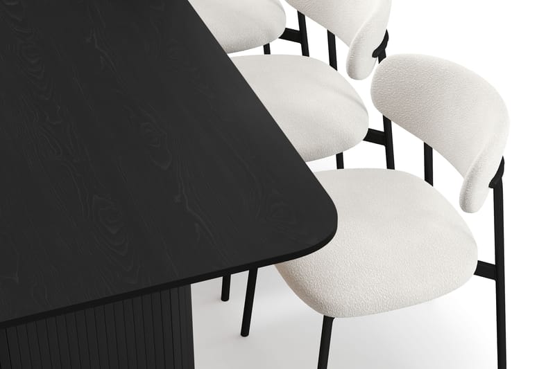 Kopparbo Matbord 200-260 cm Förlängningsbart med 6 Lucy Matstolar - Svart / Vit Bouclé / Metallben Svart - Möbler - Matplats - Matgrupp & matbord med stolar