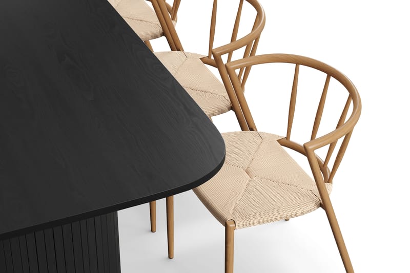 Kopparbo Matbord 200-260 cm Förlängningsbart med 6 Winston Matstolar - Svart / Beige / Metallben Ek - Möbler - Matplats - Matgrupp & matbord med stolar