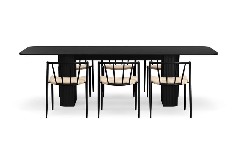 Kopparbo Matbord 200-260 cm Förlängningsbart med 6 Winston Matstolar - Svart / Beige / Metallben Svart - Möbler - Matplats - Matgrupp & matbord med stolar