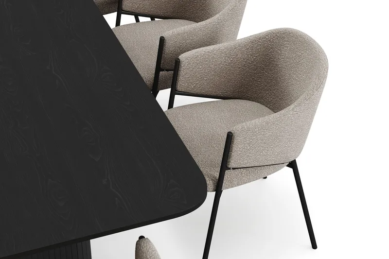 Kopparbo Matbord 200-260 cm Förlängningsbart med 8 Filip Matstolar - Svart / Taupe Bouclé - Möbler - Matplats - Matgrupp & matbord med stolar