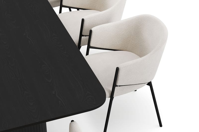 Kopparbo Matbord 200-260 cm Förlängningsbart med 8 Filip Matstolar - Svart / Vit Bouclé - Möbler - Matplats - Matgrupp & matbord med stolar