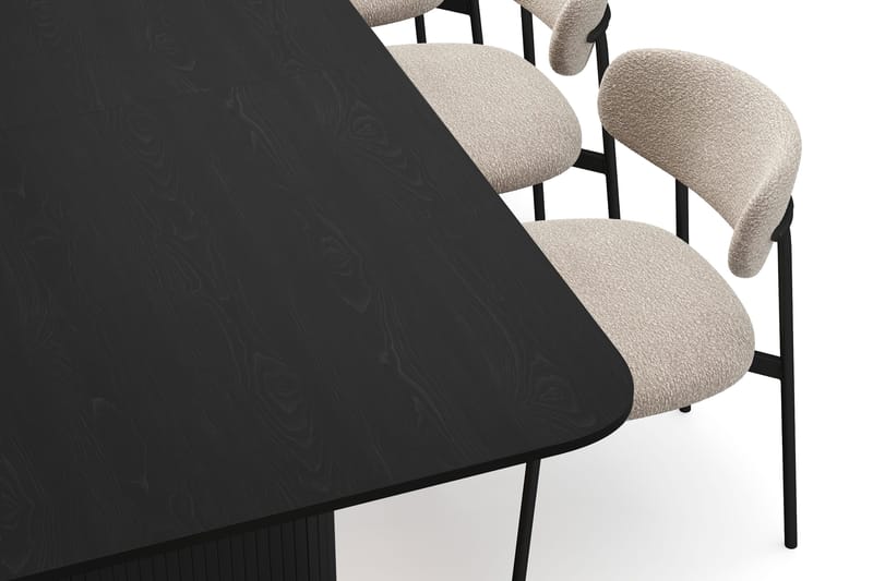Kopparbo Matbord 200-260 cm Förlängningsbart med 8 Lucy Matstolar - Svart / Greige Bouclé / Metallben Svart - Möbler - Matplats - Matgrupp & matbord med stolar