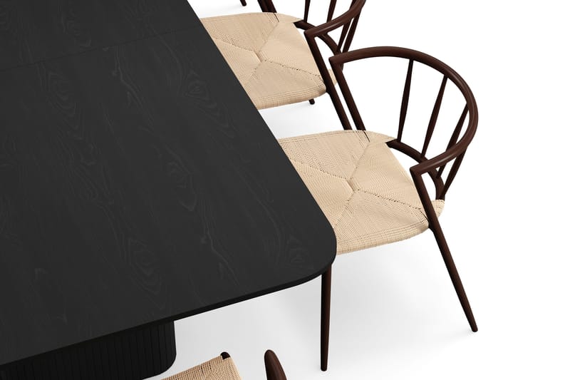 Kopparbo Matbord 200-260 cm Förlängningsbart med 8 Winston Matstolar - Svart / Beige / Metallben Rökt ek - Möbler - Matplats - Matgrupp & matbord med stolar