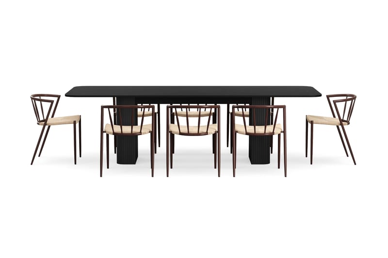 Kopparbo Matbord 200-260 cm Förlängningsbart med 8 Winston Matstolar - Svart / Beige / Metallben Rökt ek - Möbler - Matplats - Matgrupp & matbord med stolar