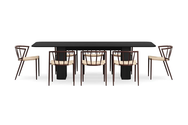 Kopparbo Matbord 200-260 cm Förlängningsbart med 8 Winston Matstolar - Svart / Beige / Metallben Rökt ek - Möbler - Matplats - Matgrupp & matbord med stolar