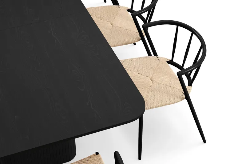 Kopparbo Matbord 200-260 cm Förlängningsbart med 8 Winston Matstolar - Svart / Beige / Metallben Svart - Möbler - Matplats - Matgrupp & matbord med stolar